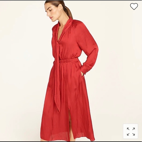 J Crew Featherweight Satin Tie-neck Dress In Deep Ruby - Picture 2 of 8